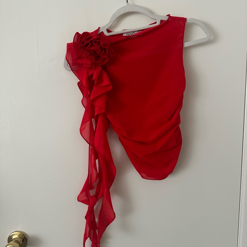 Fanci Club Red Rosette Top